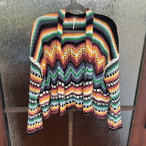 Free People Feeling Nostalgic Knit Woven Cardigan M Muilticolor Sweater - Picture 6 of 15
